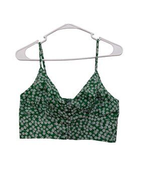 Princess Polly Womens Green Floral Cropped Tank Top With Button Front Size US 6